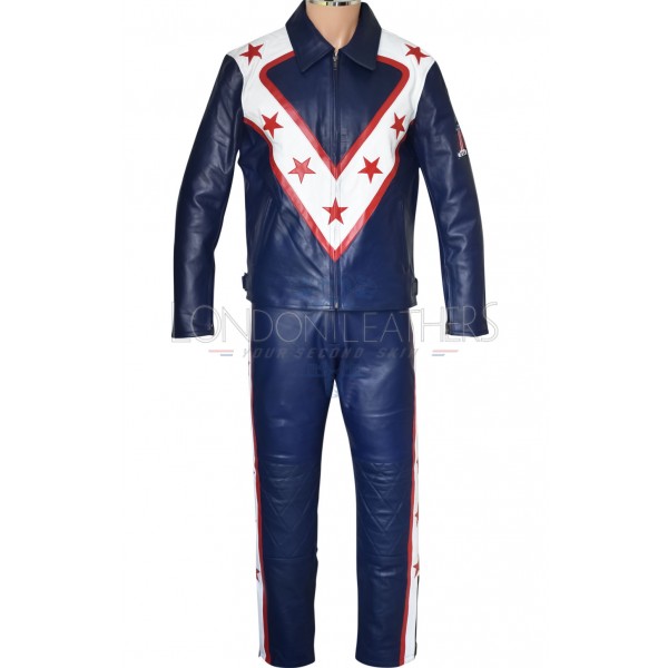 Evel The Legendary Daredevil Wembley Edition Blue Leather Two Piece Motorcycle Suit